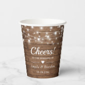 Proost Rustieke Houten Strijklichten Bruiloft Papieren Bekers (Achterkant)