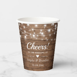 Proost Rustieke Houten Strijklichten Bruiloft Papieren Bekers