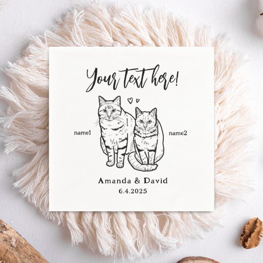 Proost Schattige 2 katten Tekening Gepersonaliseer Servet