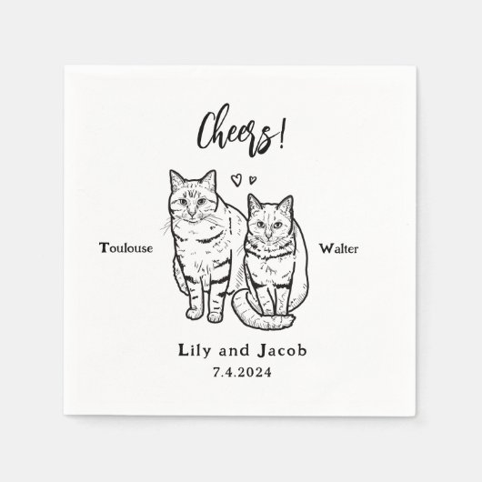 Proost Schattige 2 katten Tekening Gepersonaliseer Servet (Voorkant)