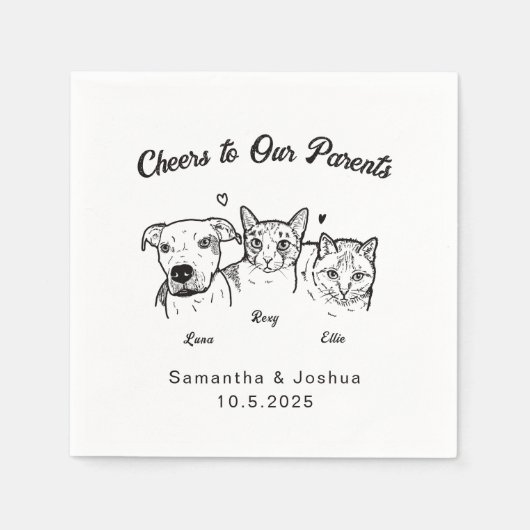 Proost Schattige Eenvoudig 3 Pet Dog Cat Wedding Servet (Voorkant)