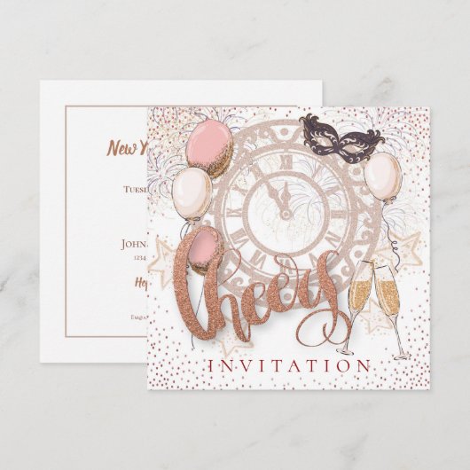 Proost Script Champagne Confetti Nieuwjaar Party Kaart (Voorkant / Achterkant)