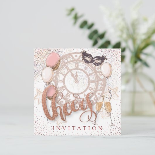 Proost Script Champagne Confetti Nieuwjaar Party Kaart (Staand voorkant)