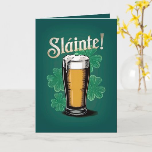 Proost! Sint-Patricksdag Pint Bier op Groen Kaart (Gele Bloem)