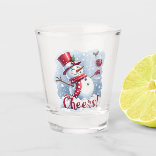 Proost Sneeuwman Drinkende Wijn Shot Glas (Voorkant)