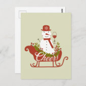 Proost Sneeuwman met Wijn en Slede Kerstmis  Briefkaart (Voorkant / Achterkant)