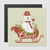 Proost Sneeuwman met Wijn en Slee Kerstmagneet (Voorkant / Achterkant)