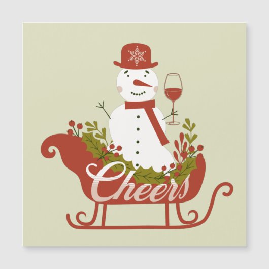 Proost Sneeuwman met Wijn en Slee Kerstmagneet (Voorkant)