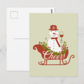 Proost Sneeuwman met Wijn en Slee Kerstmis Briefkaart (Voorkant / Achterkant)