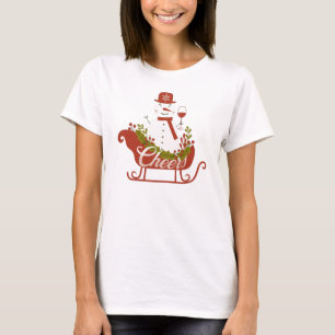 Proost Sneeuwman met Wijn en Slee Kerstmis T-shirt