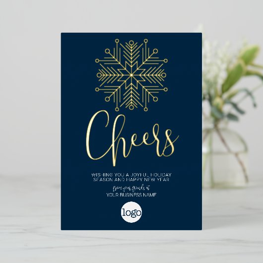 Proost Sneeuwvlok Zakelijke Groet Marineblauw Goud Folie Feestdagenkaart (Staand Voorkant)