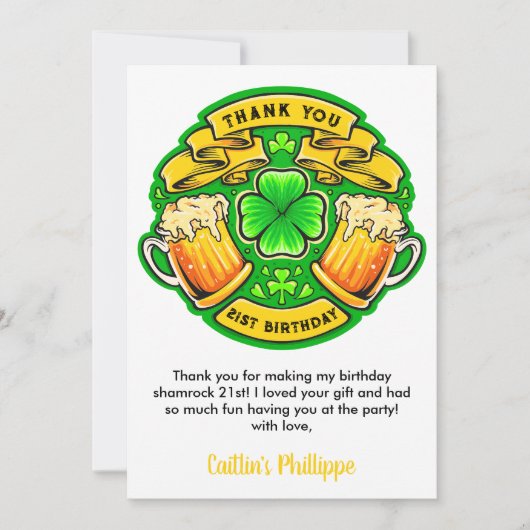 Proost St. Patrick's Day Shamrock 21e verjaardag Bedankkaart (Voorkant)