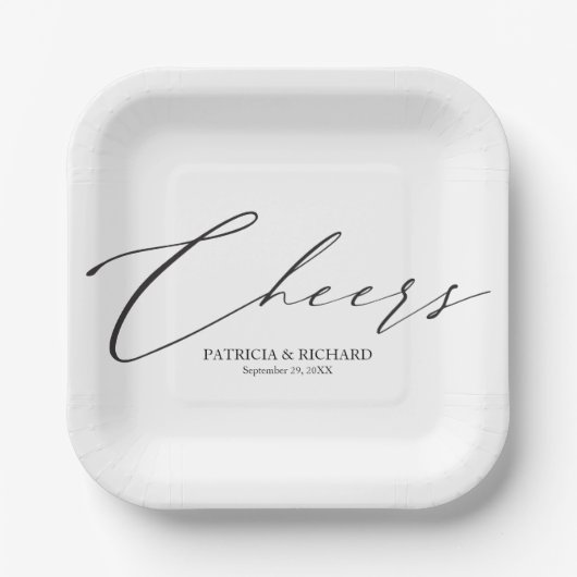 Proost Stijlvolle zwart-witte bruiloft Papieren Bordje (Voorkant)