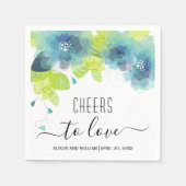 Proost tot liefde, blauwe bloemen, bloemperbruilof servet (Voorkant)