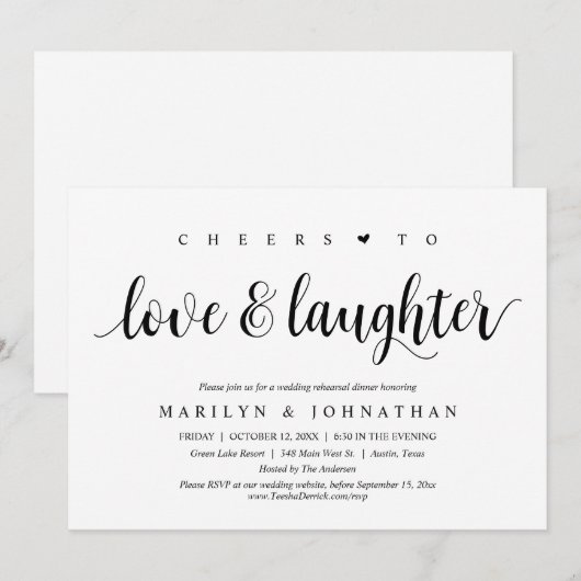 Proost tot liefde en lachen, Wed Rehearsal Party Kaart (Voorkant / Achterkant)