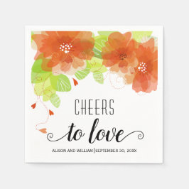 Proost tot liefde, oranje bloemen, bloemperbruilof servet