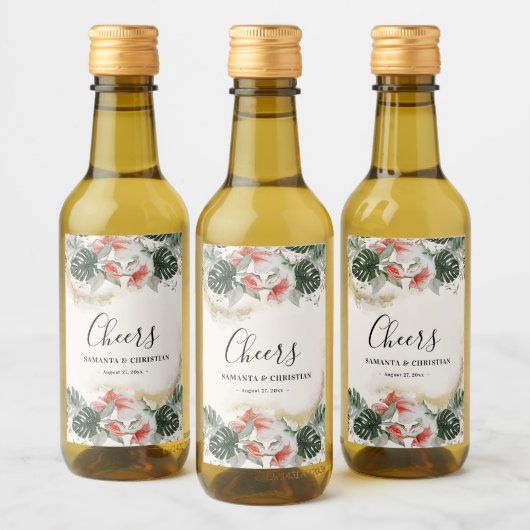 Proost Tropische Palm Wedding Mini Wijn Label Wijn Etiket (Flessen)