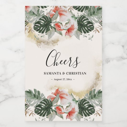 Proost Tropische Palm Wedding Mini Wijn Label Wijn Etiket (Enkel label)