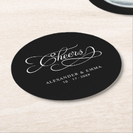 Proost Trouwdag Elegante Calligrafie Zwart Ronde Kartonnen Onderzetter
