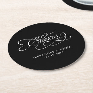 Proost Trouwdag Elegante Calligrafie Zwart Ronde Kartonnen Onderzetter
