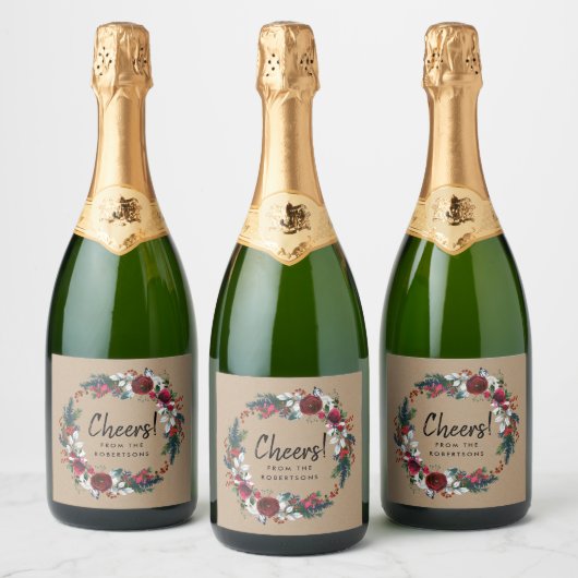 Proost Vakantie Bloemen krans Sparkling Wijnetiket (Flessen)