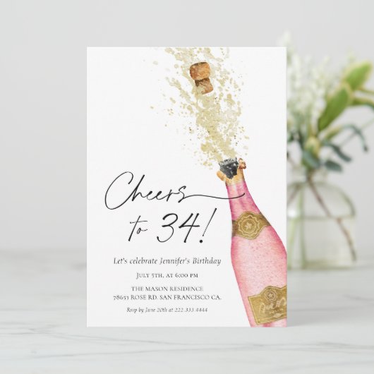 Proost Verjaardag Roze en Gouden Foto Kaart (Staand voorkant)