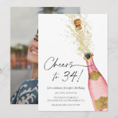 Proost Verjaardag Roze en Gouden Foto Kaart (Voorkant / Achterkant)