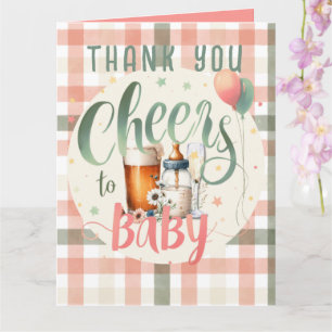 Proost voor Baby Sage Peach Gingham DANK U KAARTEN