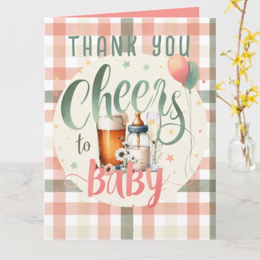 Proost voor Baby Sage Peach Gingham DANK U KAARTEN (Gele Bloem)