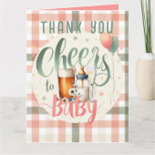 Proost voor Baby Sage Peach Gingham DANK U KAARTEN (Voorkant)
