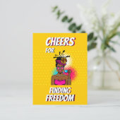Proost voor het vinden van vrijheid vrouw blij kle briefkaart (Staand voorkant)