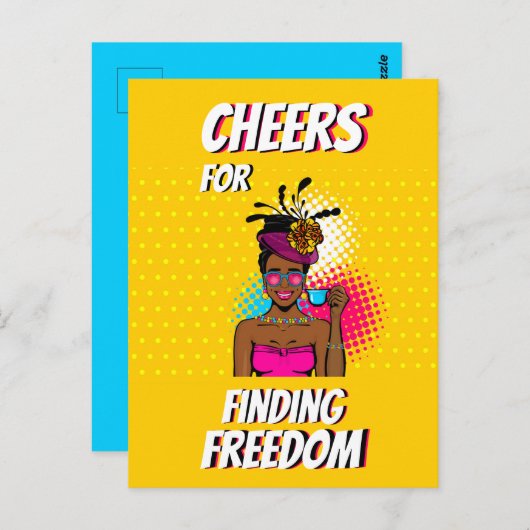 Proost voor het vinden van vrijheid vrouw blij kle briefkaart (Voorkant / Achterkant)