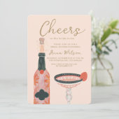 Proost Vrijgezellenfeest wijnglas roze Kaart (Staand voorkant)