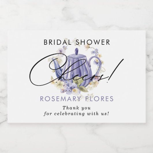 Proost Waterverf Paarse theepot Vrijgezellenfeest Sparkling Wijnetiket (Enkel label)