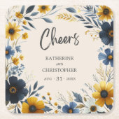 Proost Waterverf Wildflower Elegant Beige Bruiloft Kartonnen Onderzetters (Voorkant)