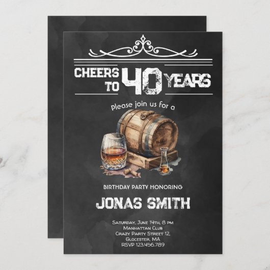 Proost Whiskey volwassenen uitnodiging voor verjaa (Voorkant / Achterkant)
