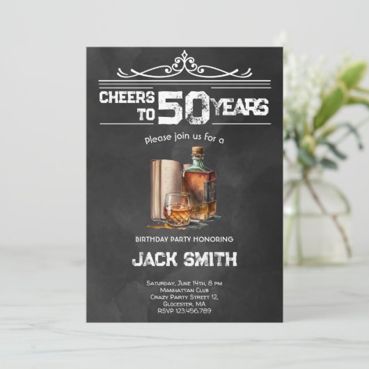 Proost Whiskey volwassenen uitnodiging voor verjaa (Staand voorkant)