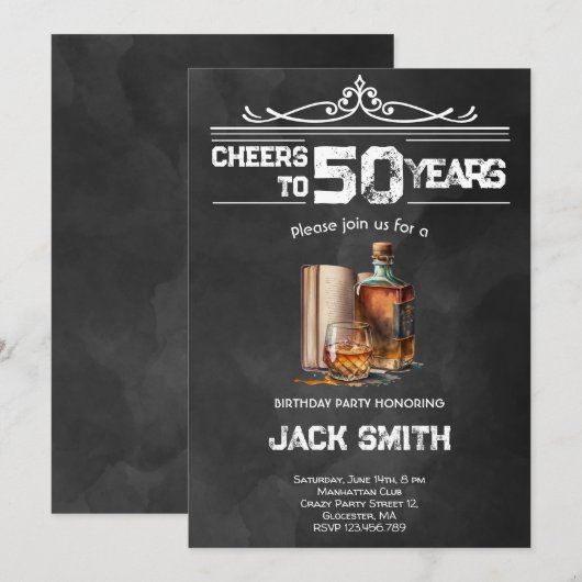 Proost Whiskey volwassenen uitnodiging voor verjaa (Voorkant / Achterkant)