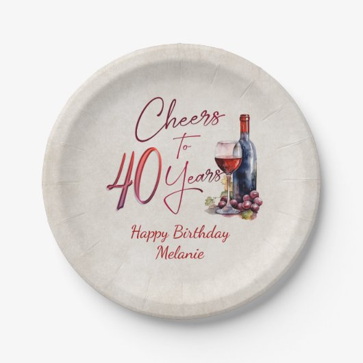 Proost Wijn 40e verjaardag Papieren Bordje (Voorkant)