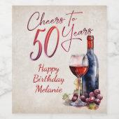 Proost wijn 50e verjaardag wijn etiket (Enkel label)
