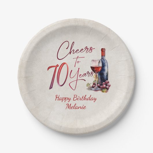 Proost wijn 70e verjaardag papieren bordje (Voorkant)