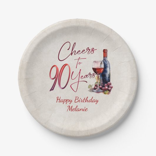 Proost Wijn 90e verjaardag Papieren Bordje (Voorkant)