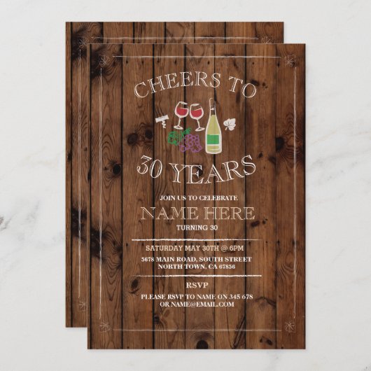 Proost wijn proeverij rustieke verjaardag uitnodig kaart (Voorkant / Achterkant)