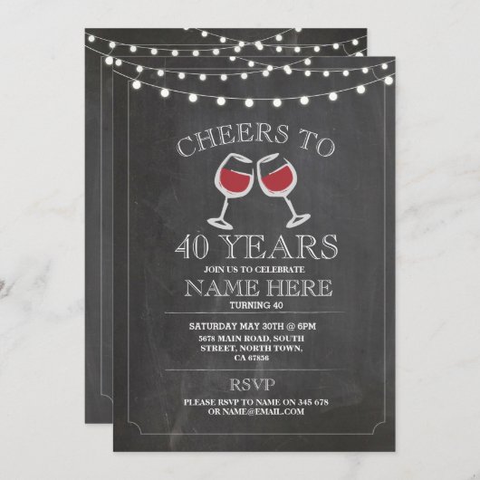 Proost wijnproeverij Chalk Verjaardagsfeest Uitnod Kaart (Voorkant / Achterkant)