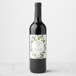 Proost Witte Groene Bloemenkrans Trouwen Wijn Etiket