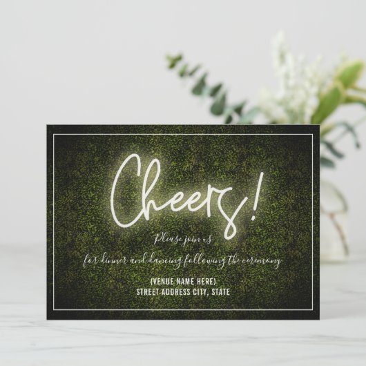 Proost Witte Neon Buxus Bruiloftsreceptie Kaart (Staand voorkant)