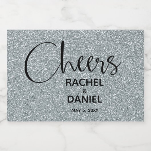 Proost ZILVEREN Faux Glitter Bruiloft Mini Sparkling Wijnetiket (Enkel label)