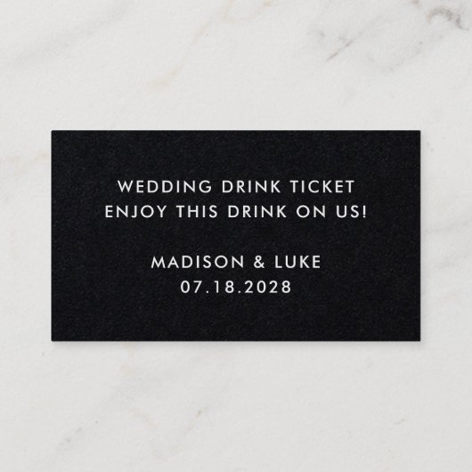 Proost Zwart Modern Wedding Drink Token Ticket (Achterkant)