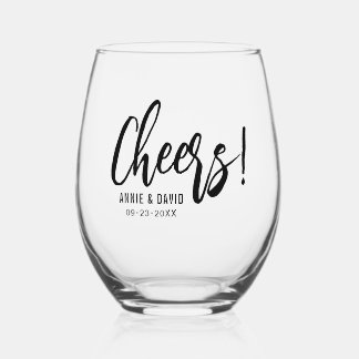 Proost zwart script typografie bruiloft wijnglas zonder voet