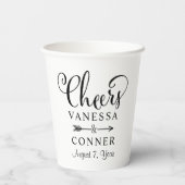 Proost Zwarte Script Boho Trouw Monogram Papieren Bekers (Achterkant)